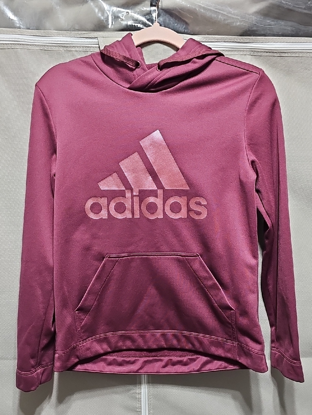 adidas Berry Maroon Logo Hooded Sweatshirt